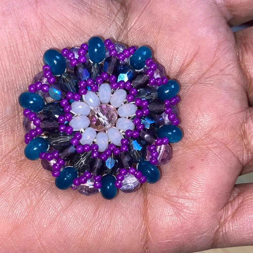 Purple and Blue Women's Beaded Ring Size 8